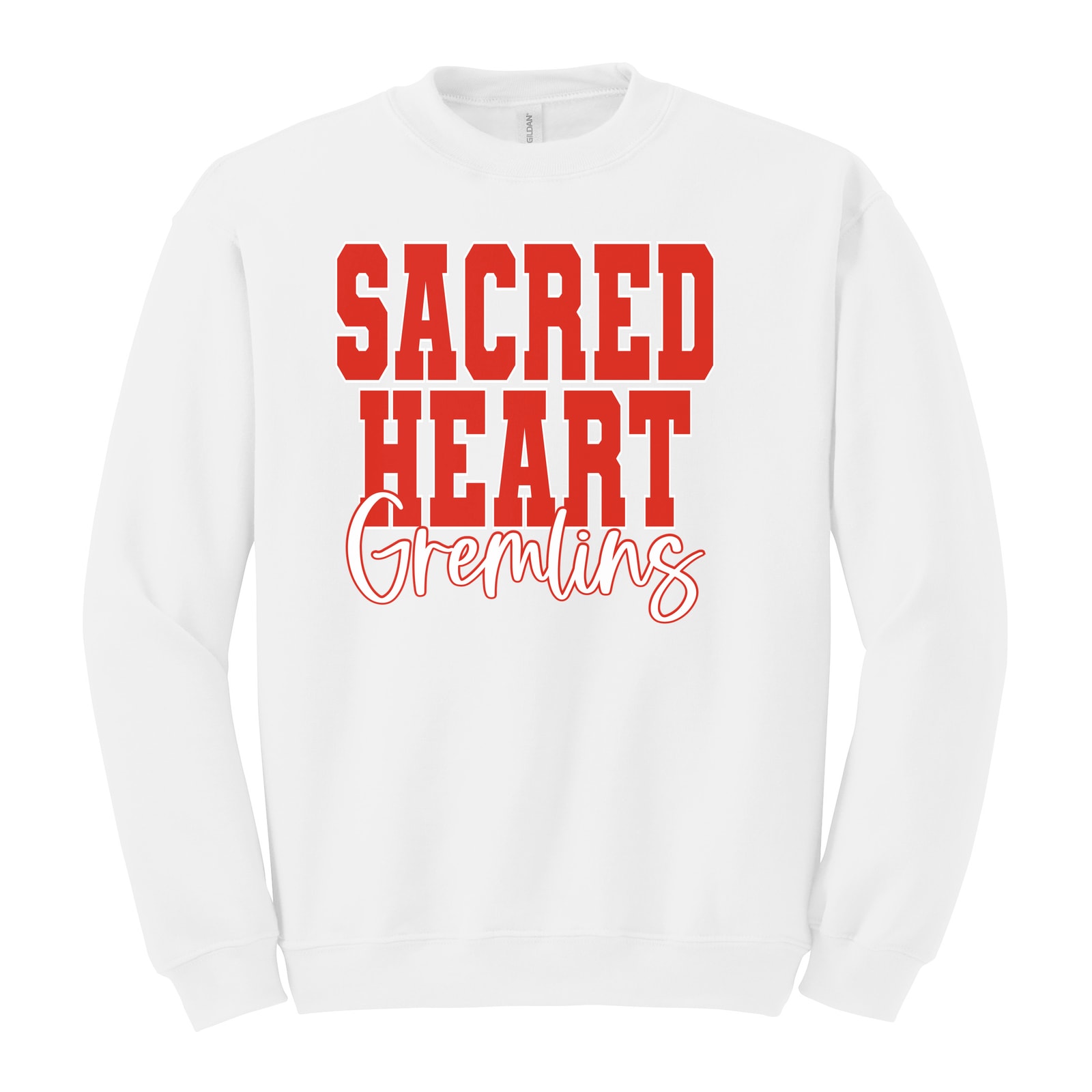 sacred-heart Sacred heart gremlins red white duo block script Gildan Heavy Blend Crewneck Sweatshirt. 18000