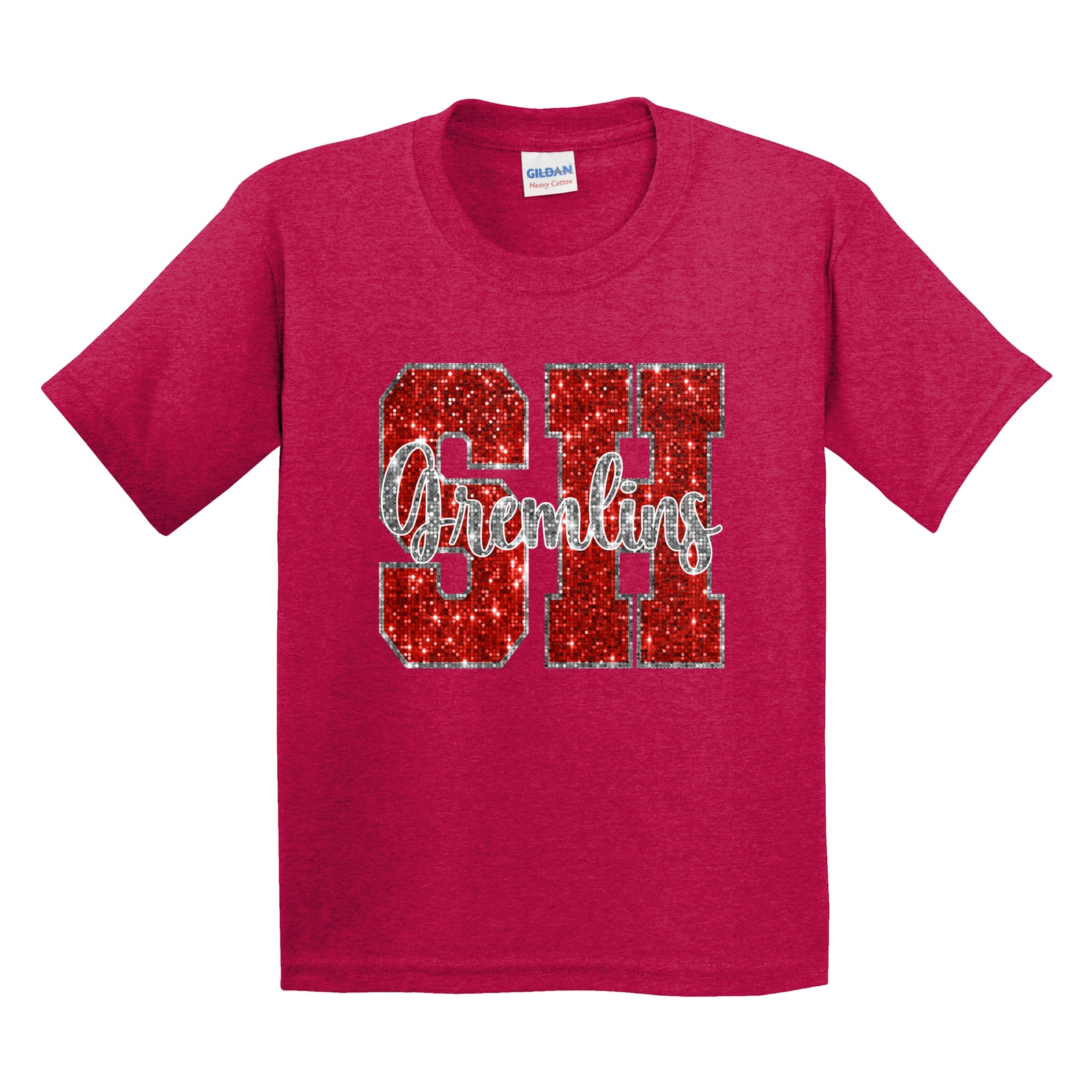SH gremlins sequin red silver Gildan 5000B Youth Tee