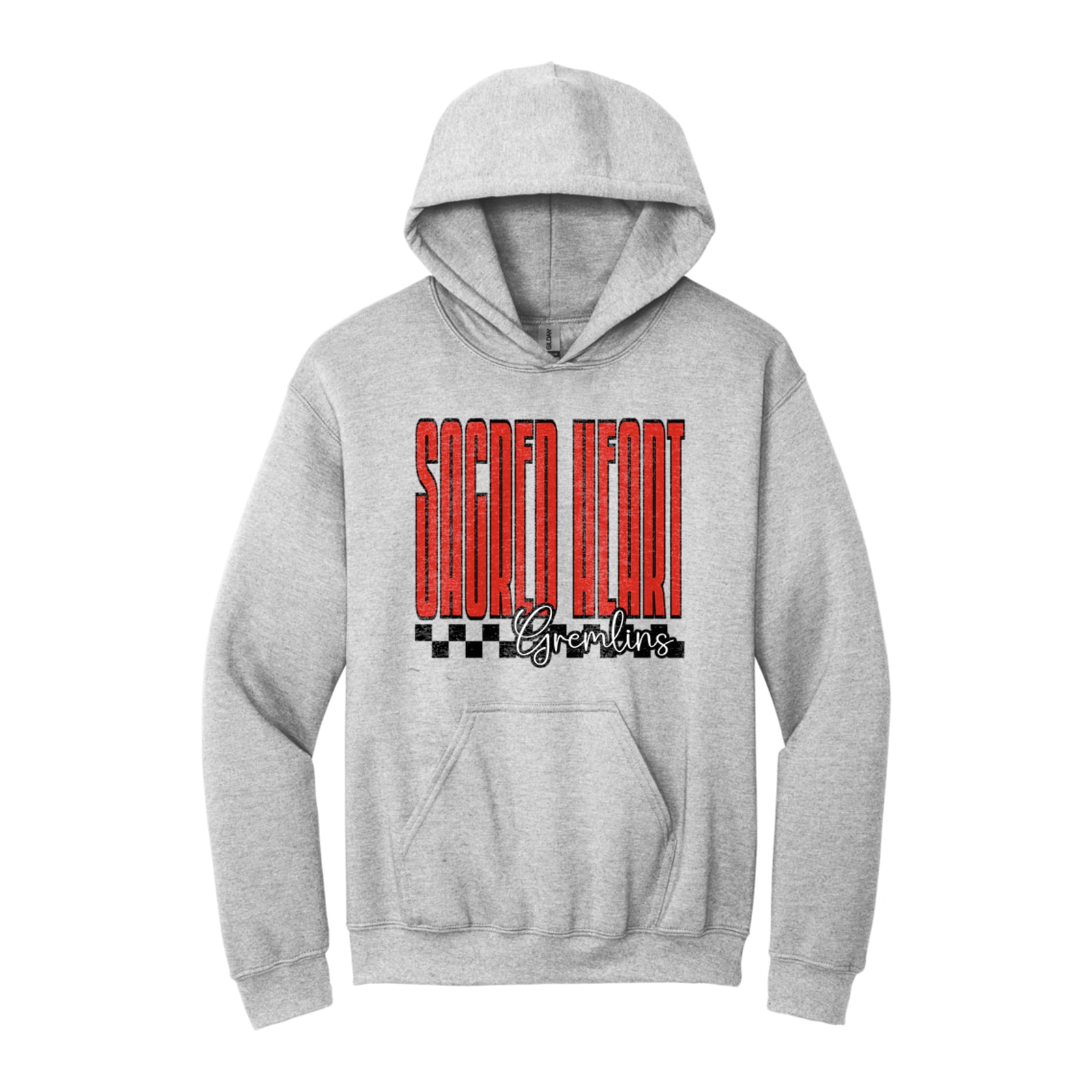 sacred-heart Sacred Heart tall with checkers blue Gildan - Heavy Blend Hooded Sweatshirt. 18500