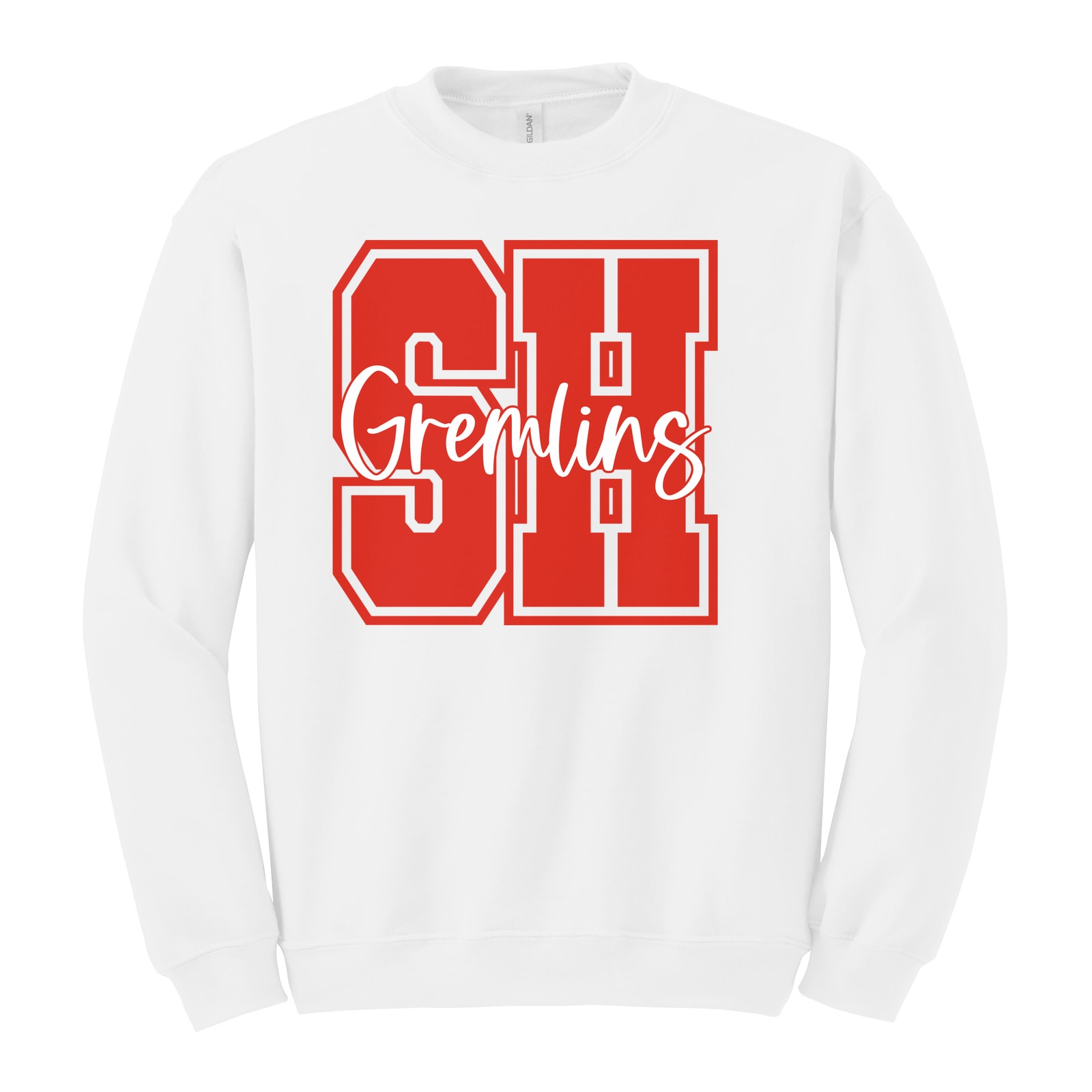 sacred-heart SH Gremlins red white square block Gildan Heavy Blend Crewneck Sweatshirt. 18000