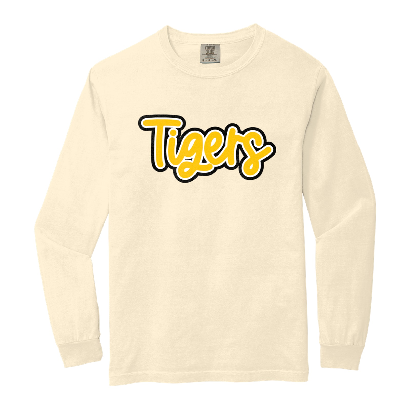 Tigers Thick Script Gold White Black Comfort Colors 6014 Long Sleeve
