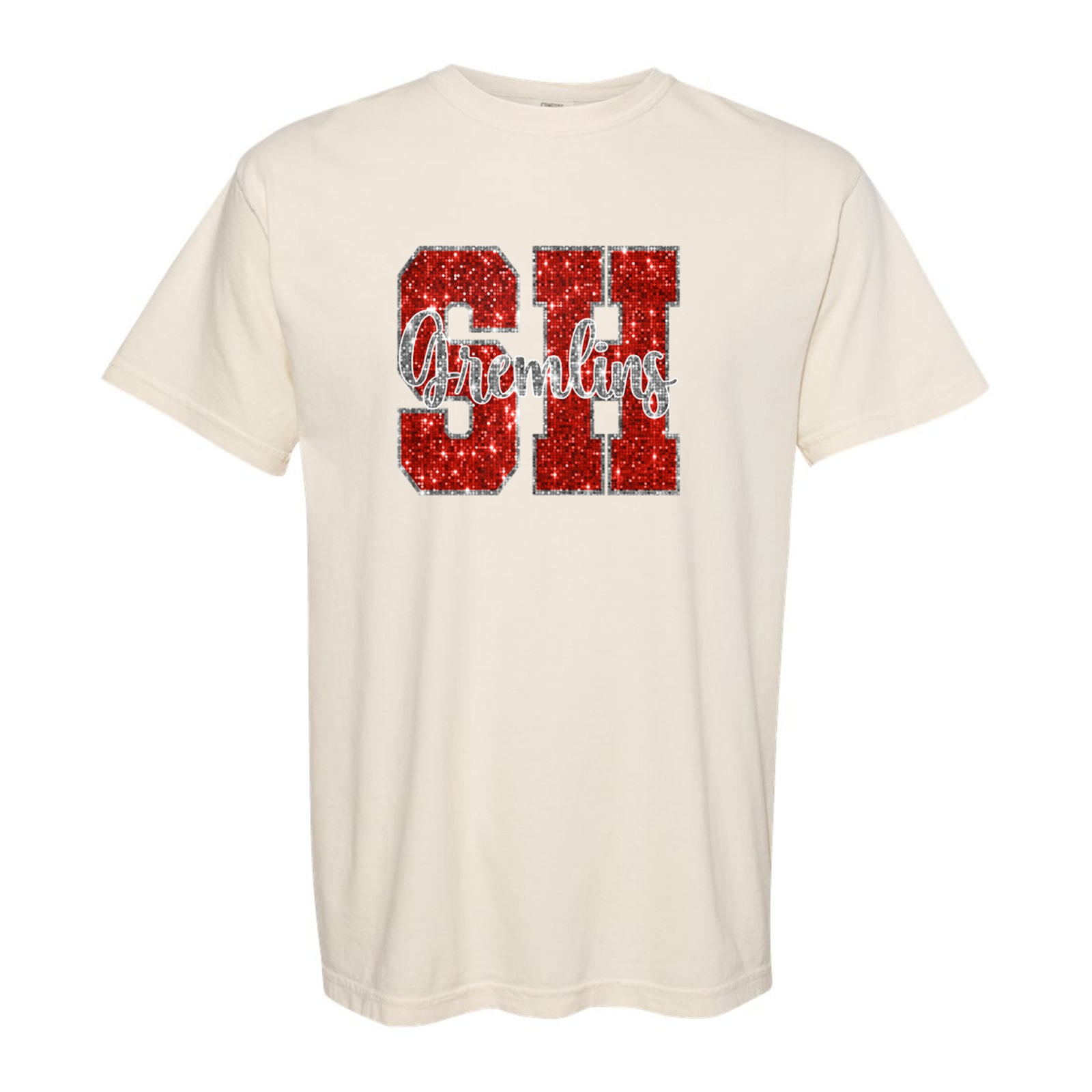 SH gremlins sequin red silver Comfort Colors 1717