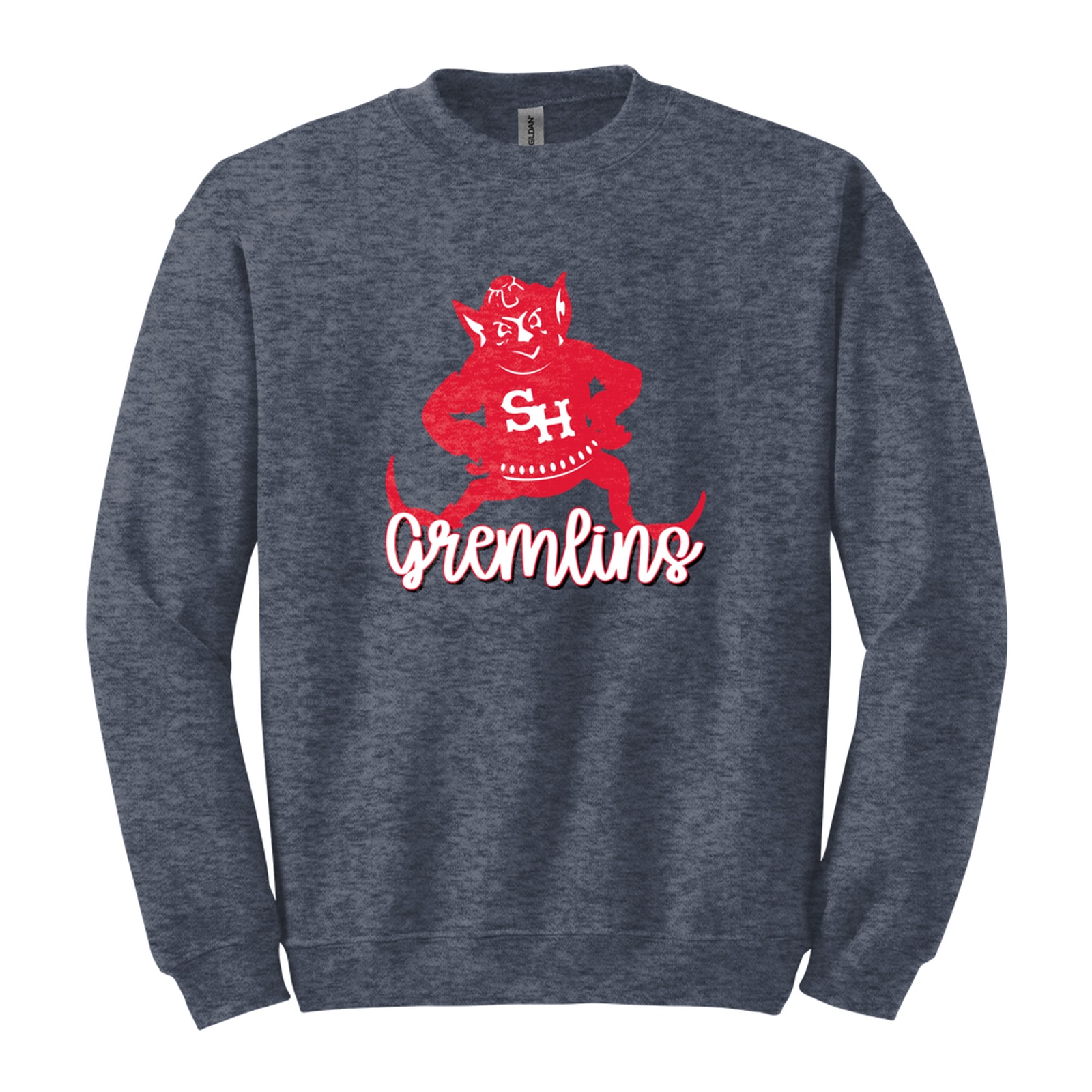Sacred heart gremlins logo with script gremlins Gildan 18000 Fleece
