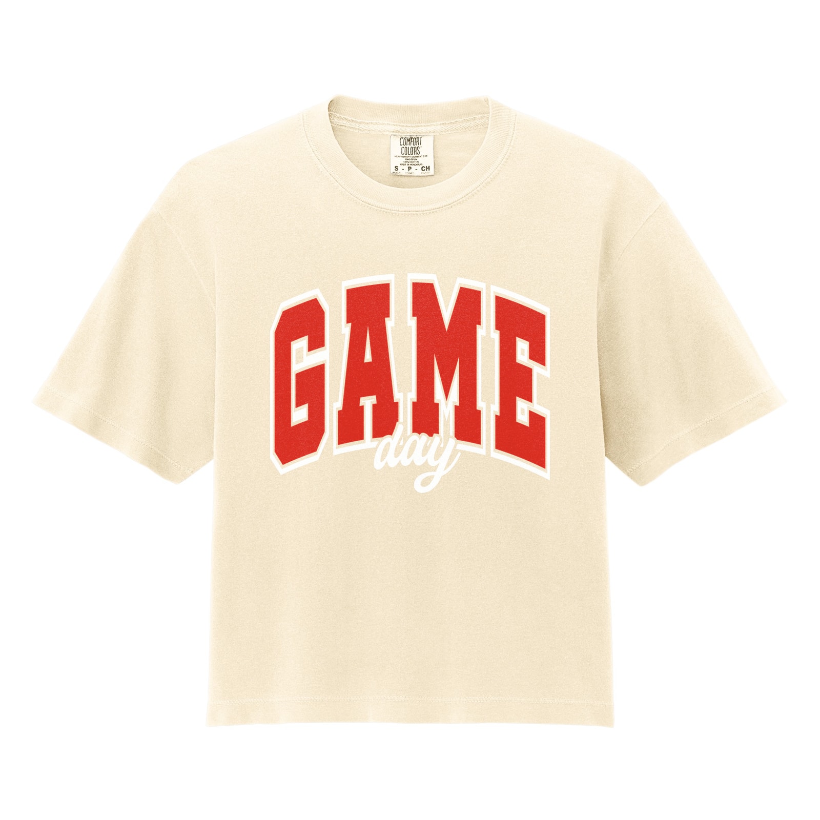 Game Day Arch Sacred Heart Red White Comfort Colors 3023CL Cropped Tee