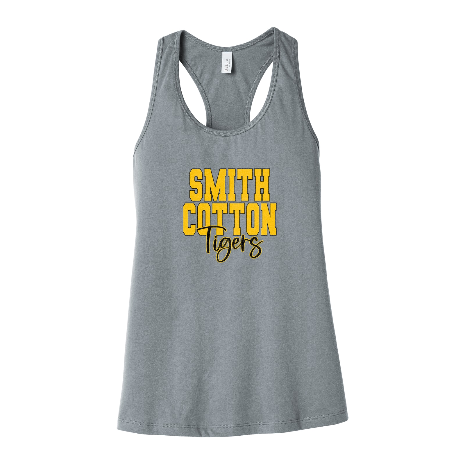 Smith cotton tigers gold black duo block script Bella+Canvas 6008 Racerback Tank