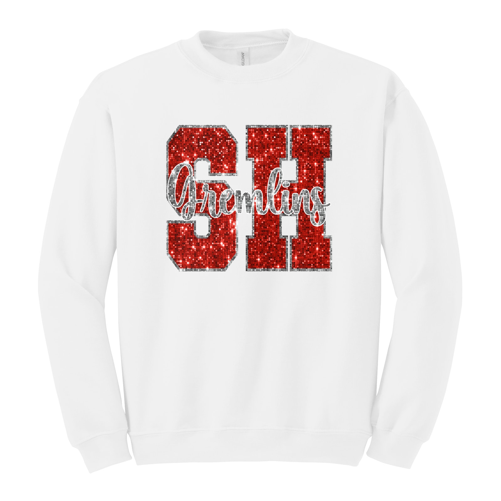 SH gremlins sequin red silver Gildan 18000 Fleece