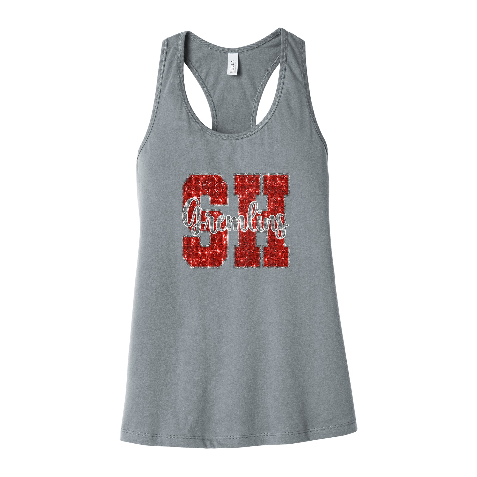 SH gremlins sequin red silver Bella+Canvas 6008 Racerback Tank