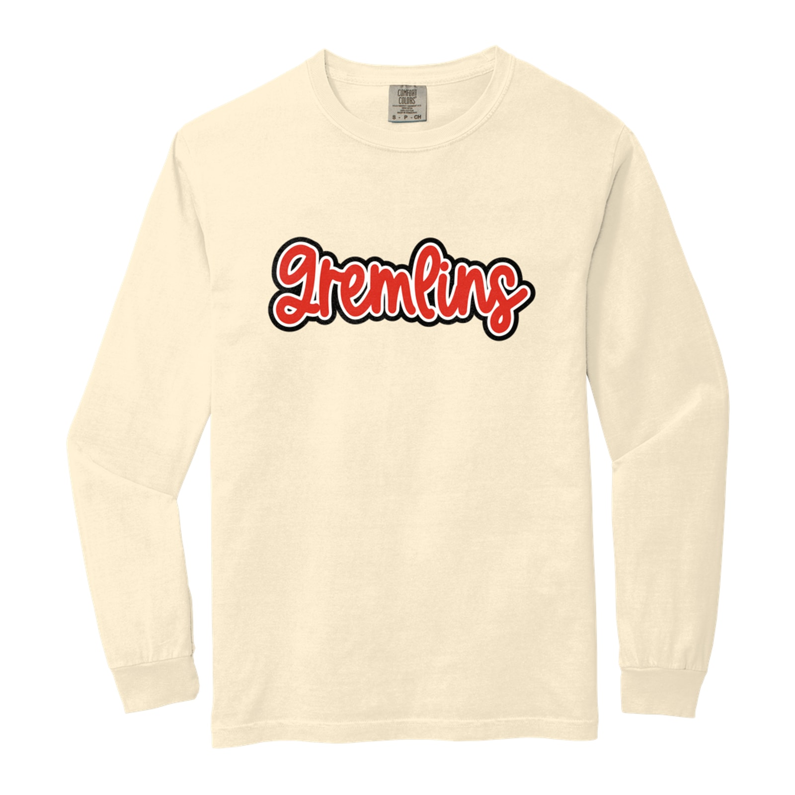 Gremlins Thick Script Red White Black Comfort Colors 6014 Long Sleeve