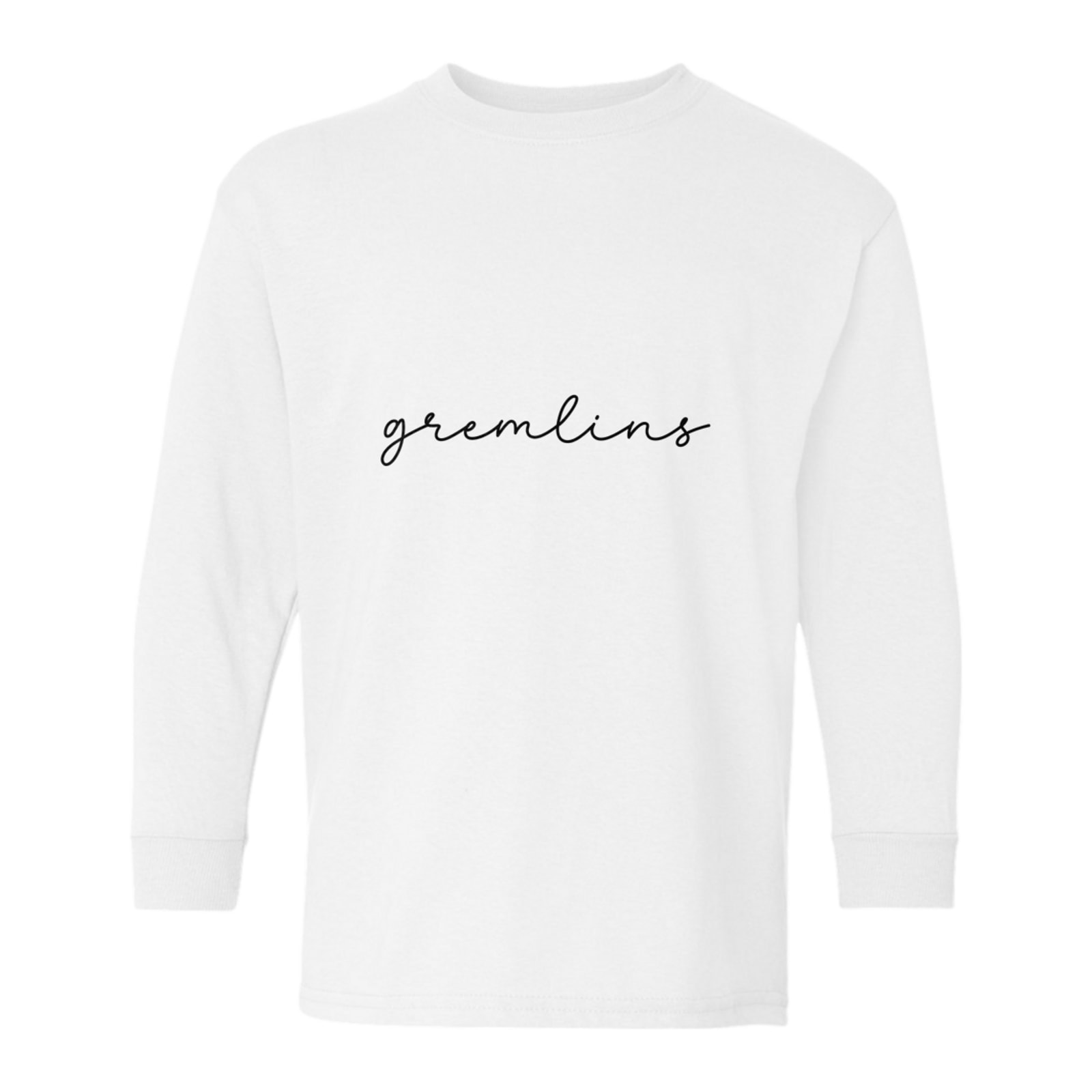 sacred-heart Gremlins script puff Gildan Youth Heavy Cotton 100% Cotton Long Sleeve T-Shirt. 5400B