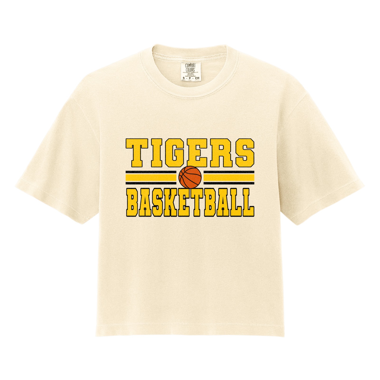 tigers basketball lines smith cotton gold black basketball.png Comfort Colors 3023CL Cropped Tee