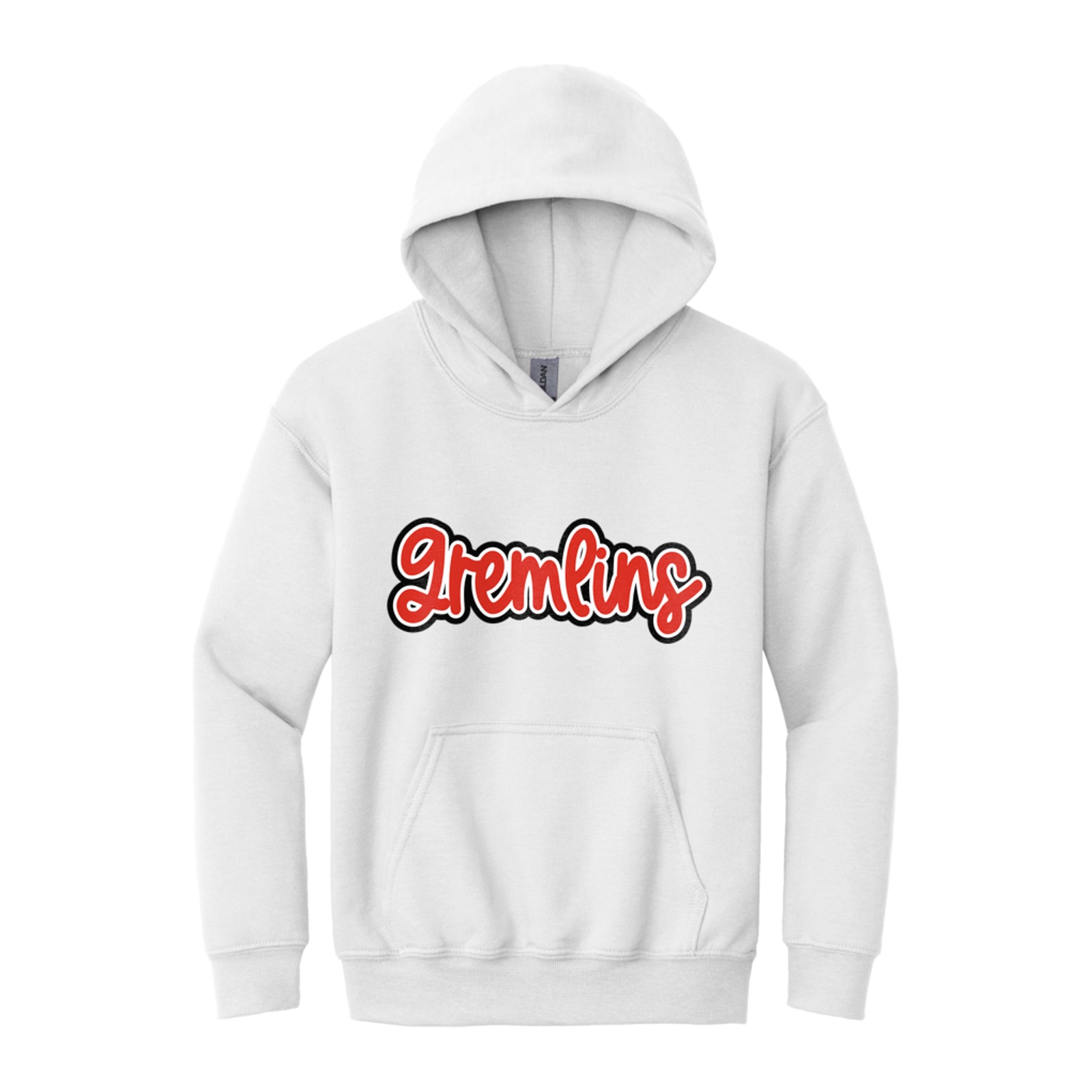 sacred-heart Gremlins Thick Script Red White Black Gildan - Youth Heavy Blend Hooded Sweatshirt. 18500B