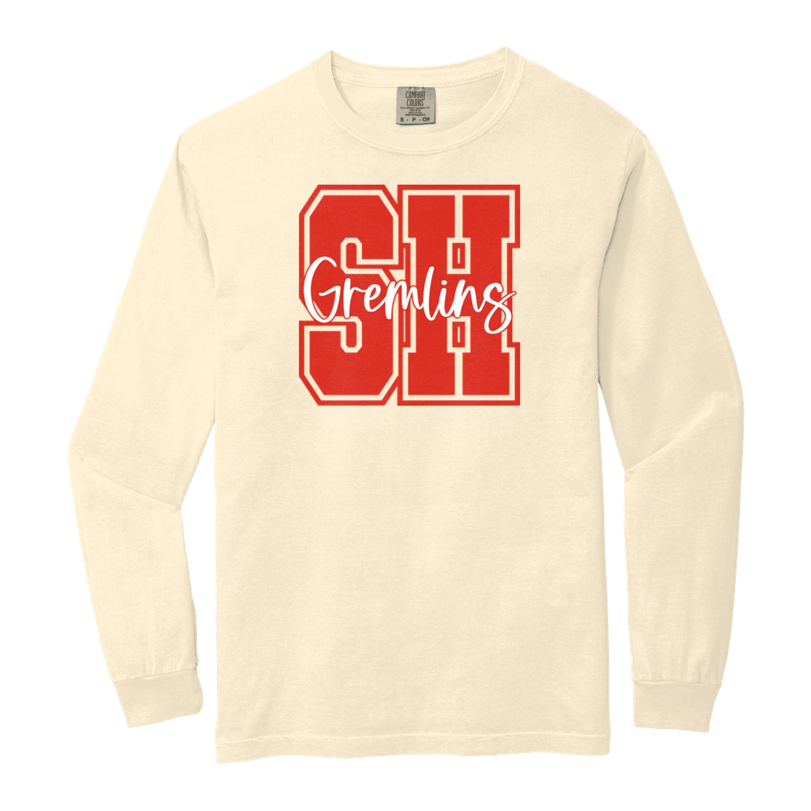 SH Gremlins red white square block Comfort Colors 6014 Long Sleeve