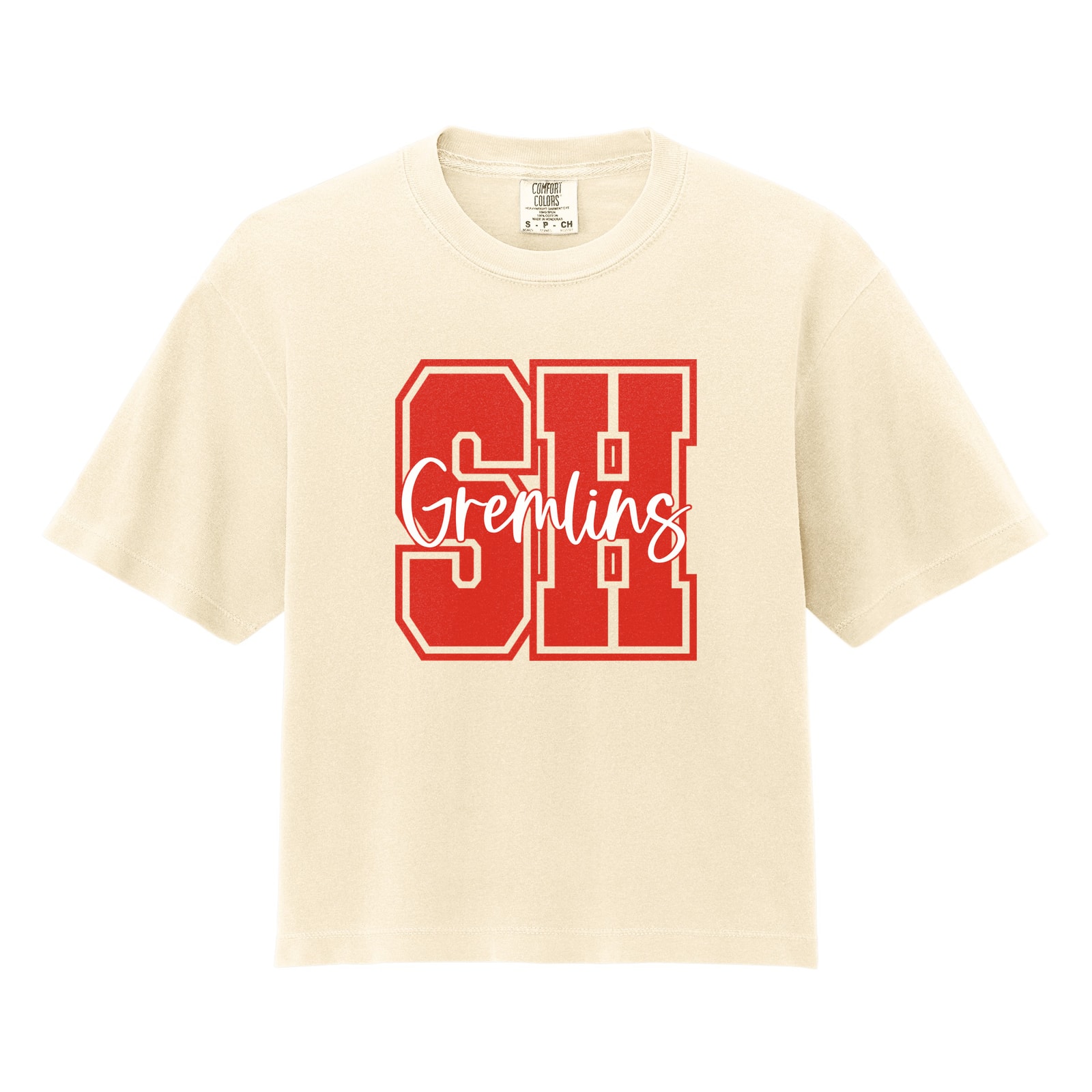 SH Gremlins red white square block Comfort Colors 3023CL Cropped Tee