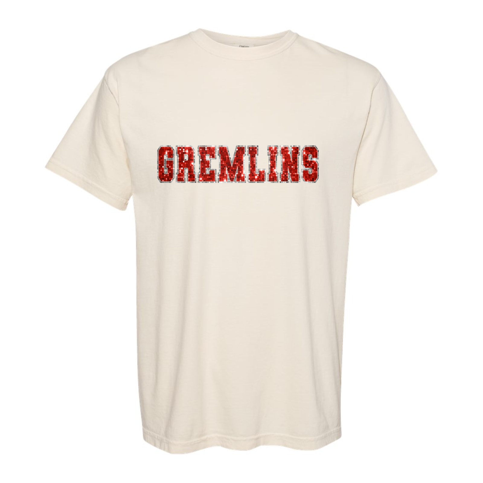 Gremlins sequin sleeve red silver Comfort Colors 1717
