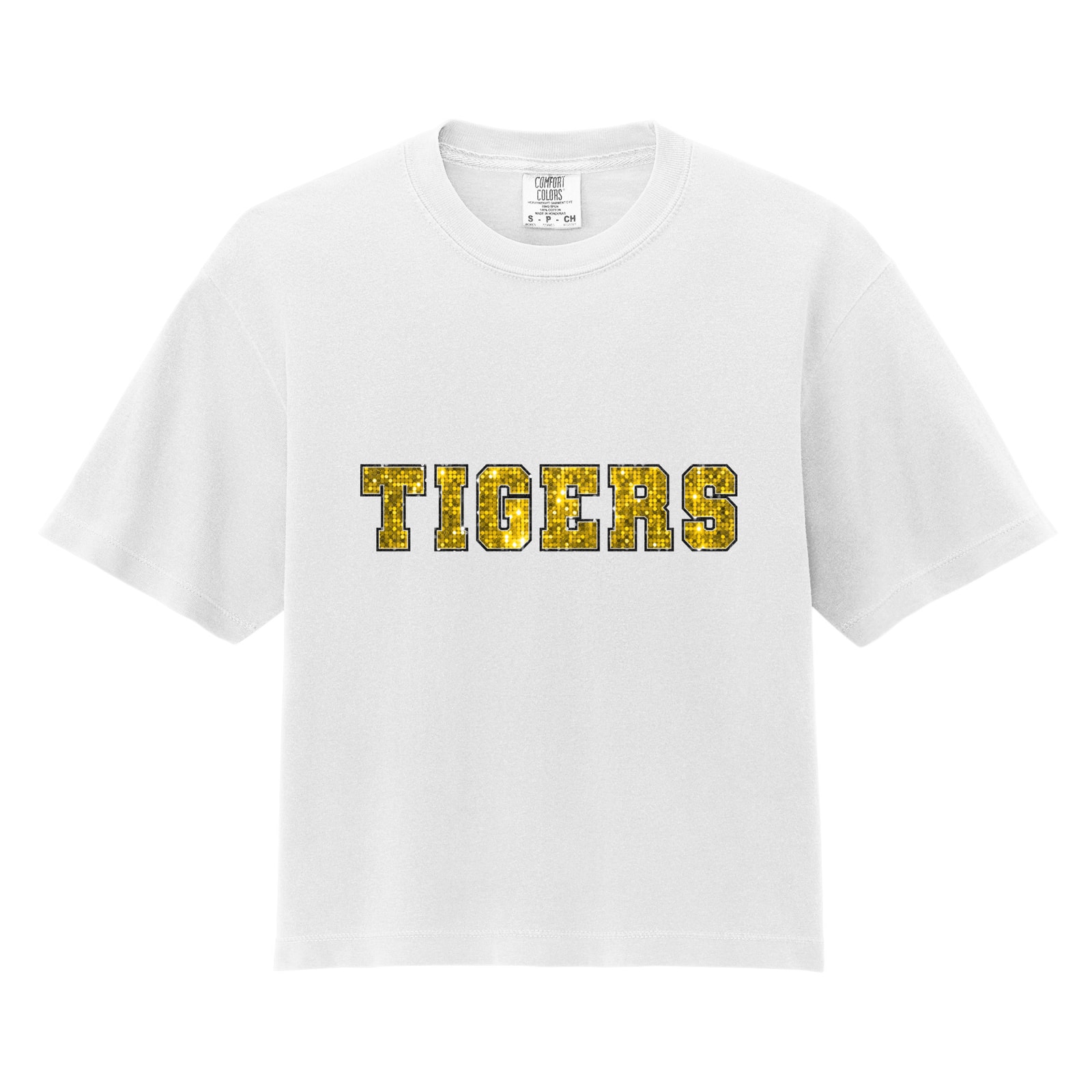 Tigers sequin sleeve gold black Comfort Colors 3023CL Cropped Tee