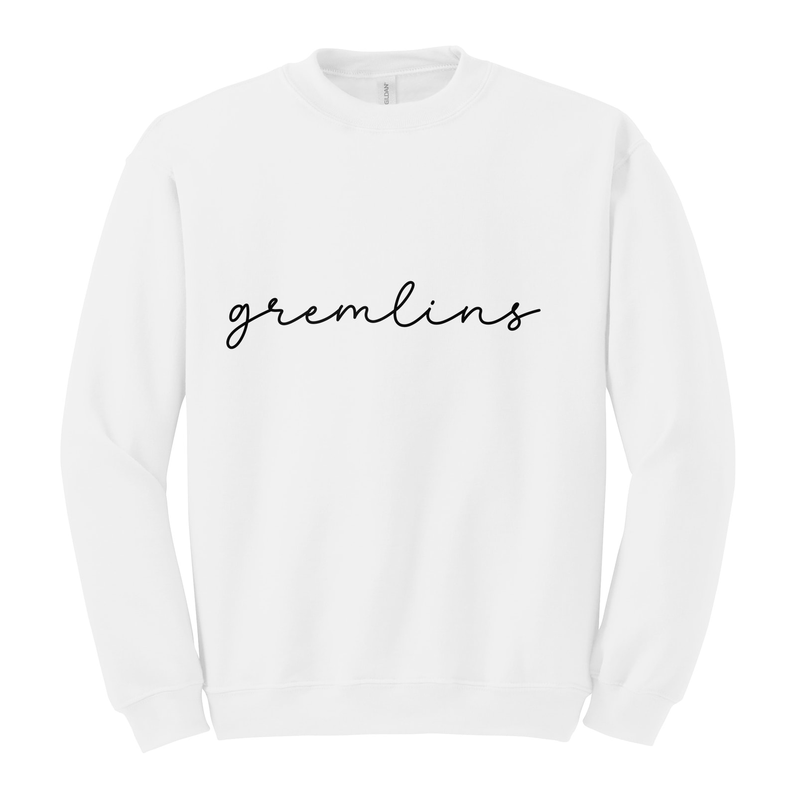 sacred-heart Gremlins script puff Gildan Heavy Blend Crewneck Sweatshirt. 18000