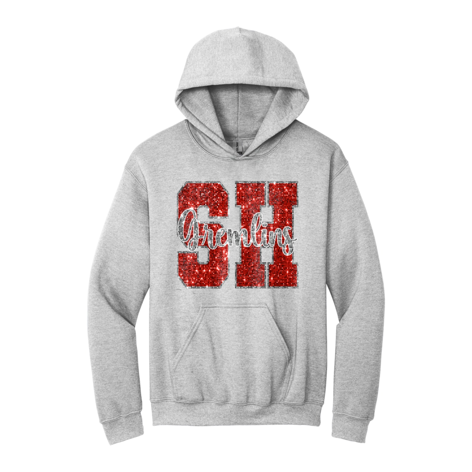 sacred-heart SH gremlins sequin red silver Gildan - Heavy Blend Hooded Sweatshirt. 18500