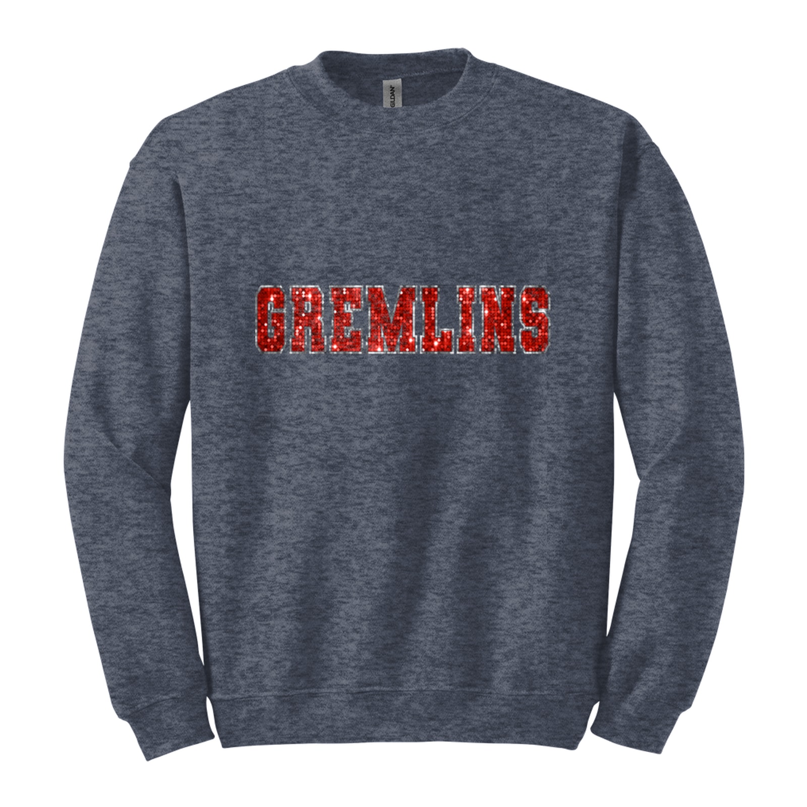 Gremlins sequin sleeve red silver Gildan 18000 Fleece