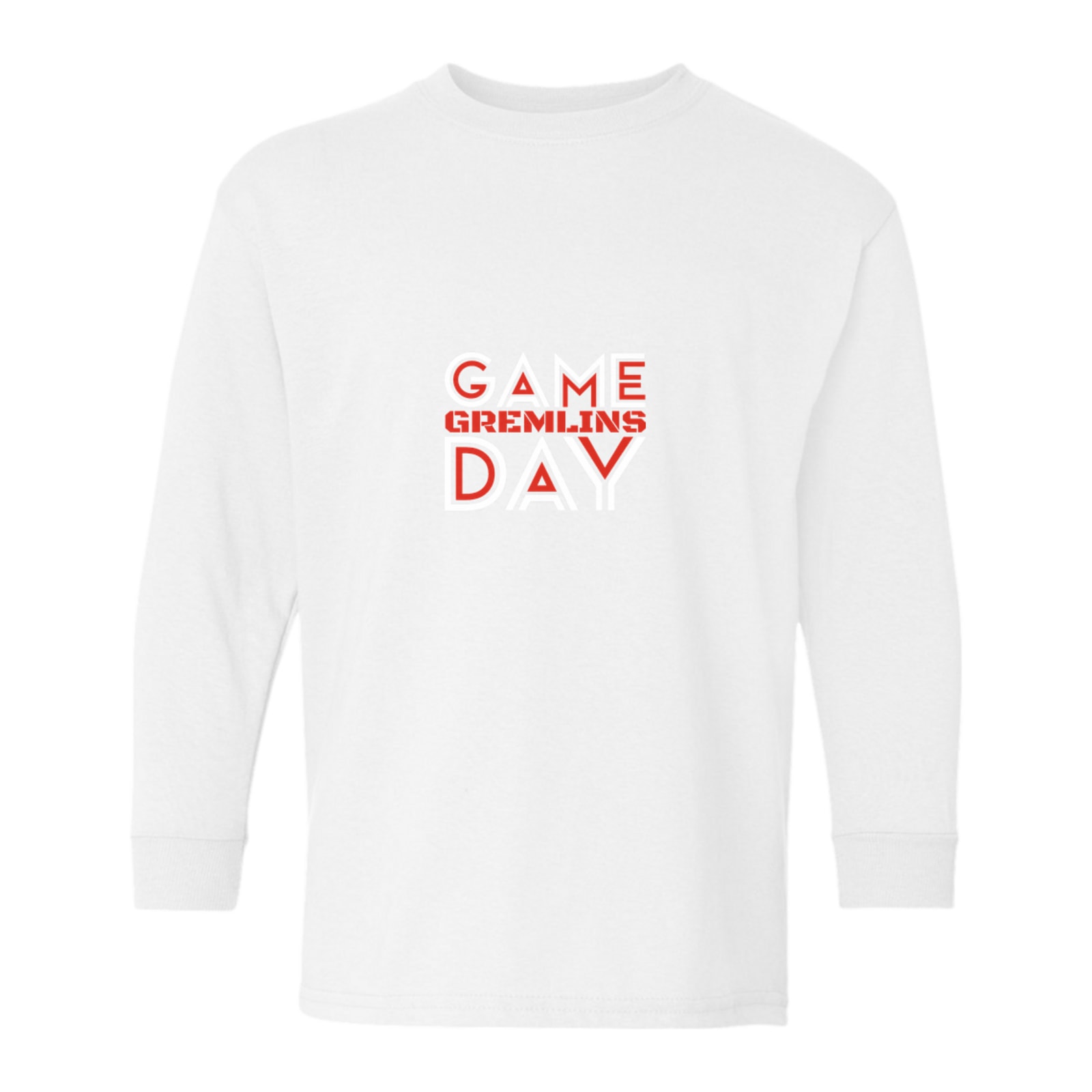 sacred-heart Game Day Gremlins Red White Gildan Youth Heavy Cotton 100% Cotton Long Sleeve T-Shirt. 5400B