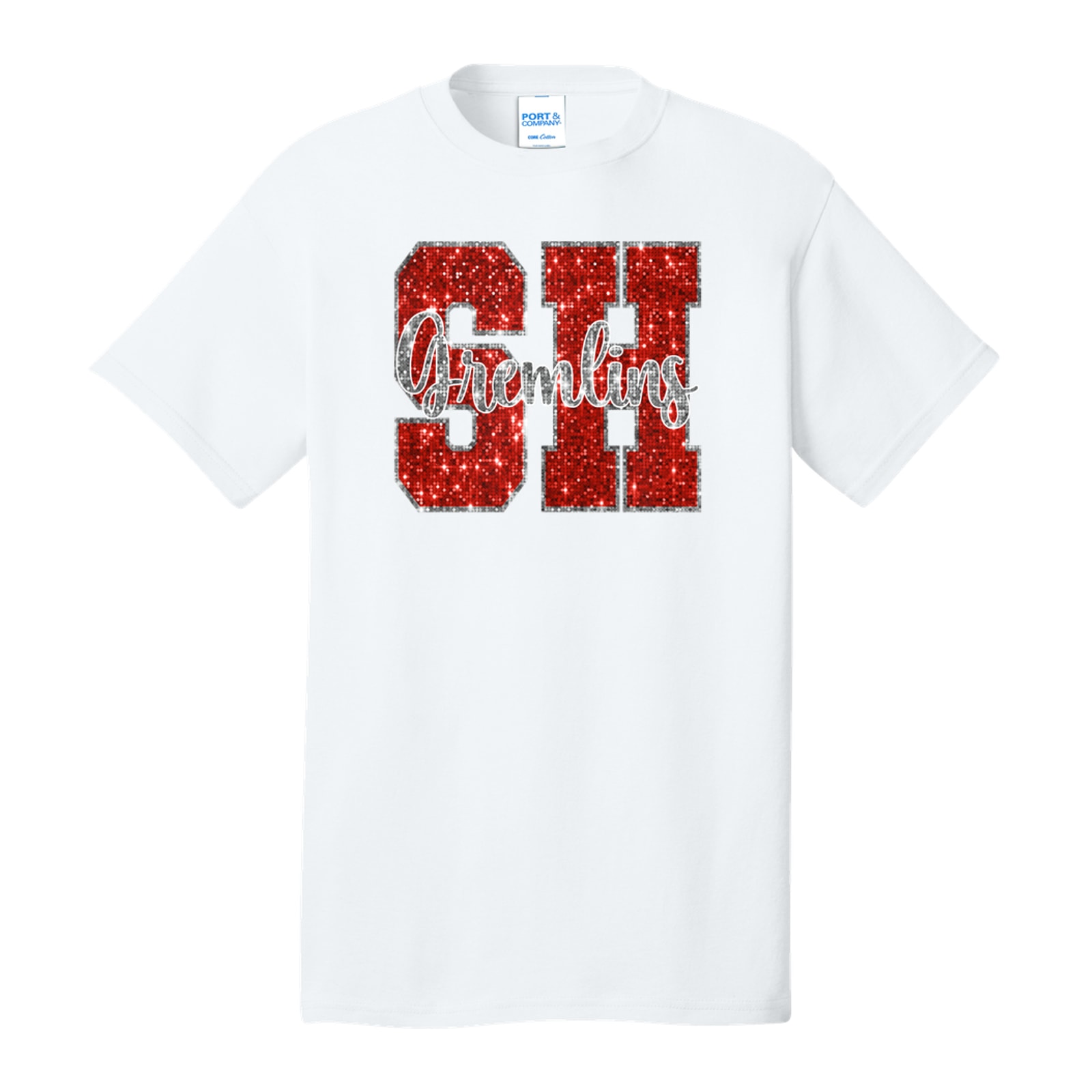 SH gremlins sequin red silver Port & Company PC54