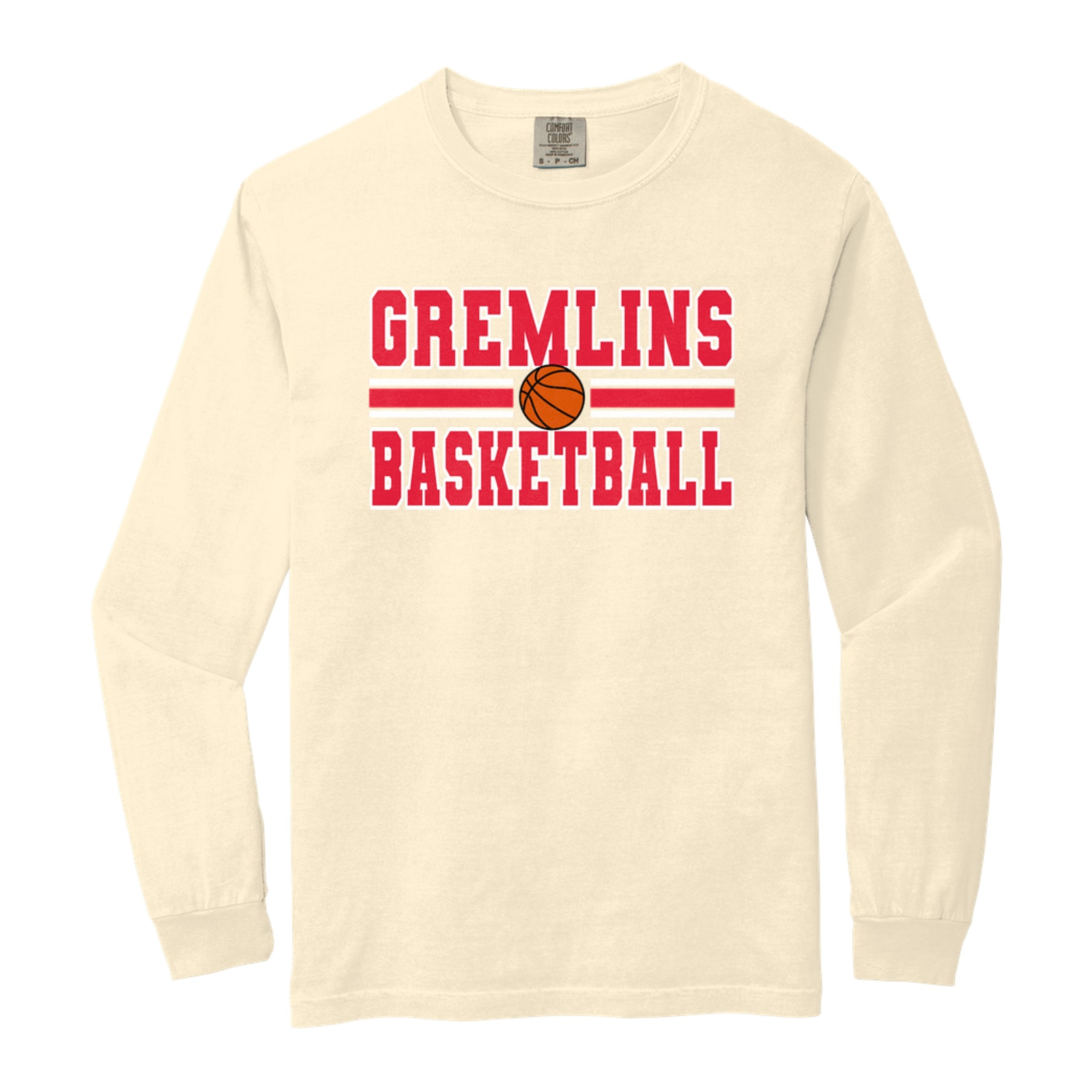 Gremlins basketball lines sacred heart red white basketball Comfort Colors 6014 Long Sleeve
