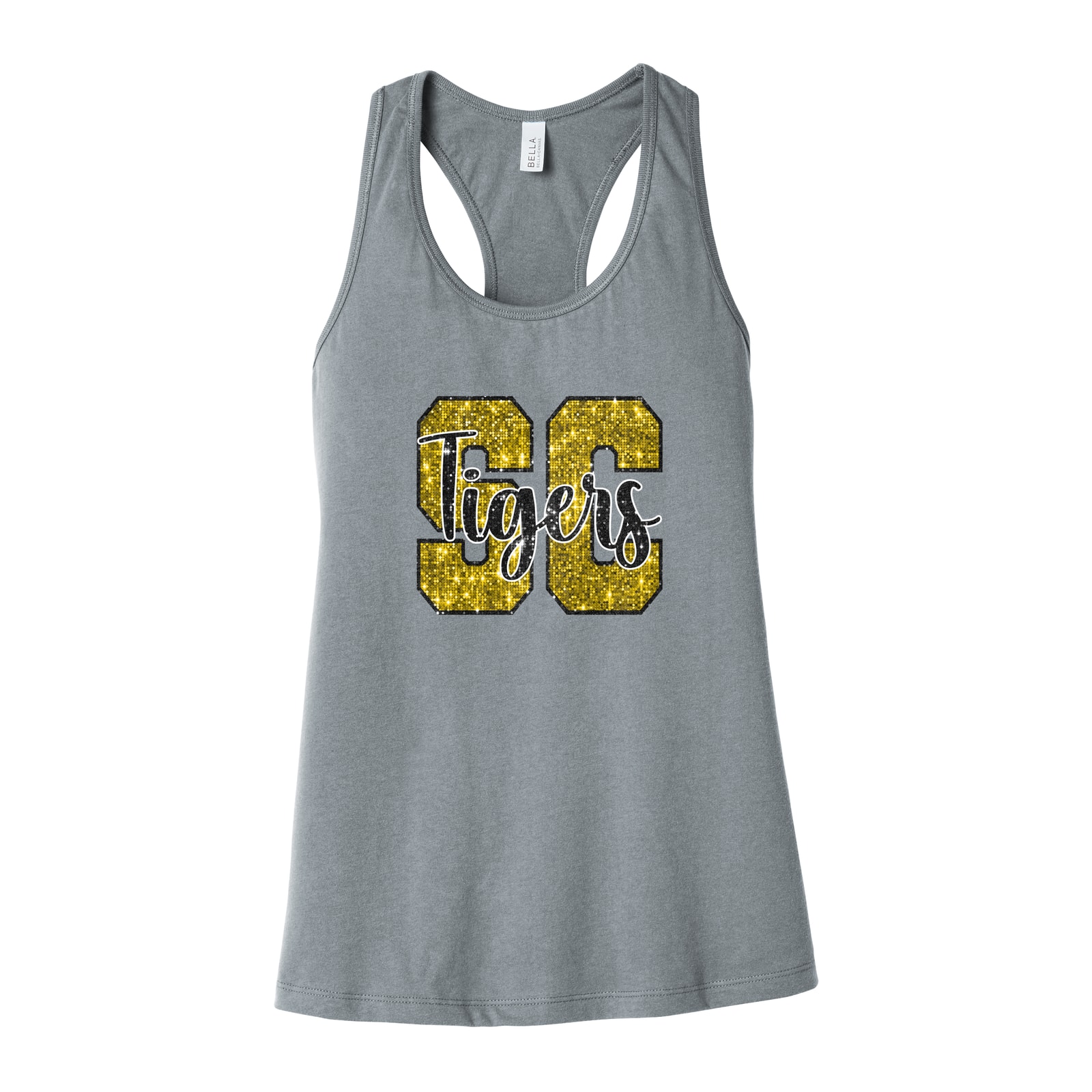 SC tigers sequin gold black Bella+Canvas 6008 Racerback Tank