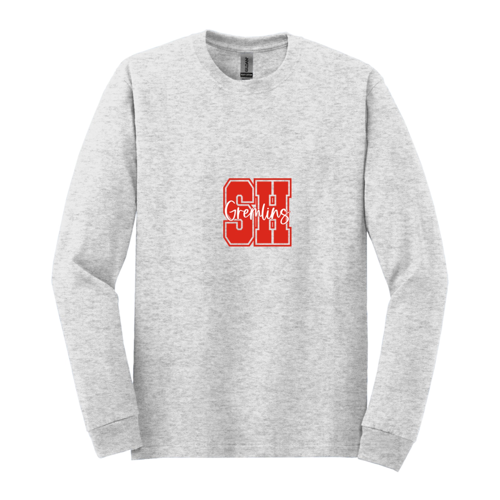 sacred-heart SH Gremlins red white square block Gildan - Heavy Cotton 100% Cotton Long Sleeve T-Shirt. 5400