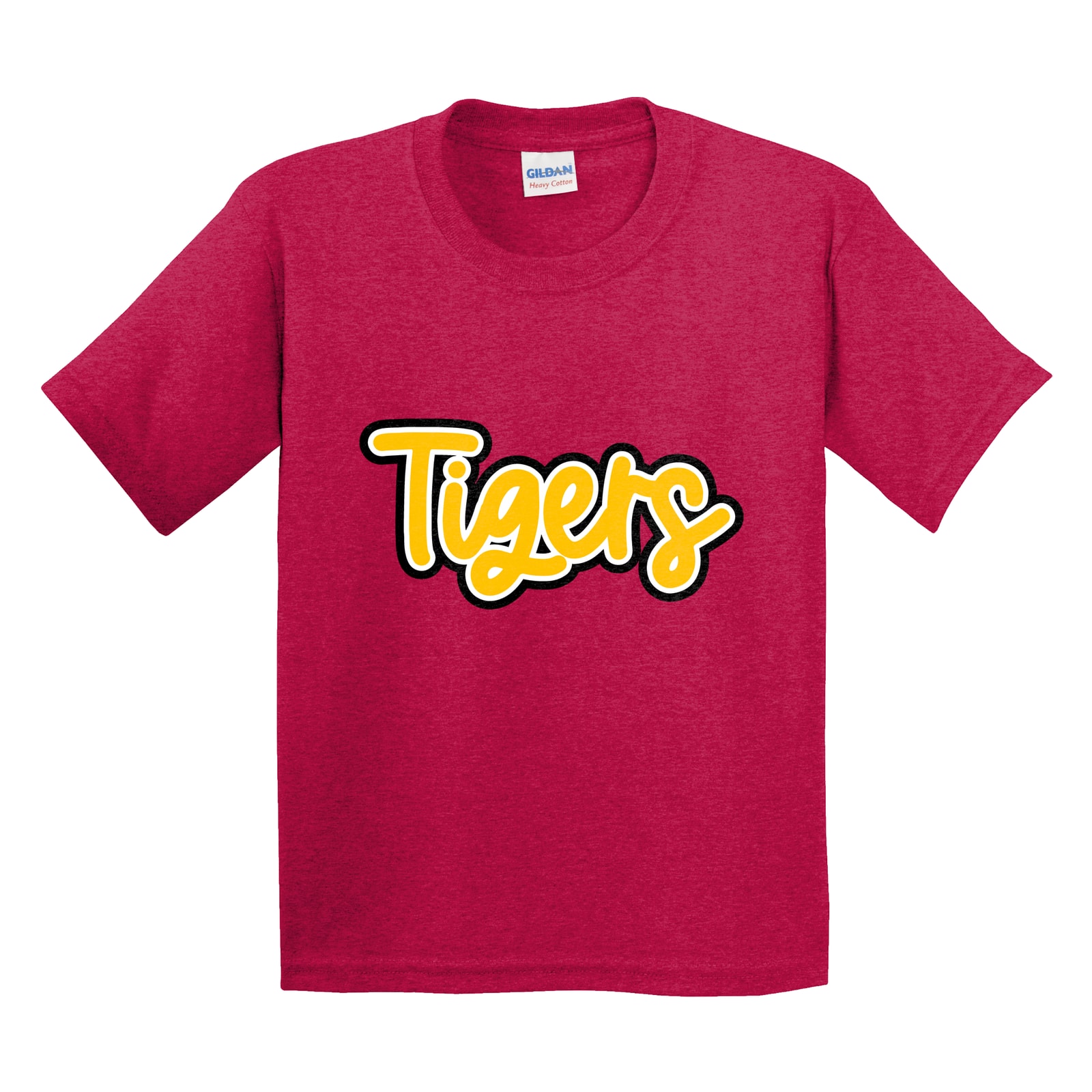 Tigers Thick Script Gold White Black Gildan 5000B Youth Tee