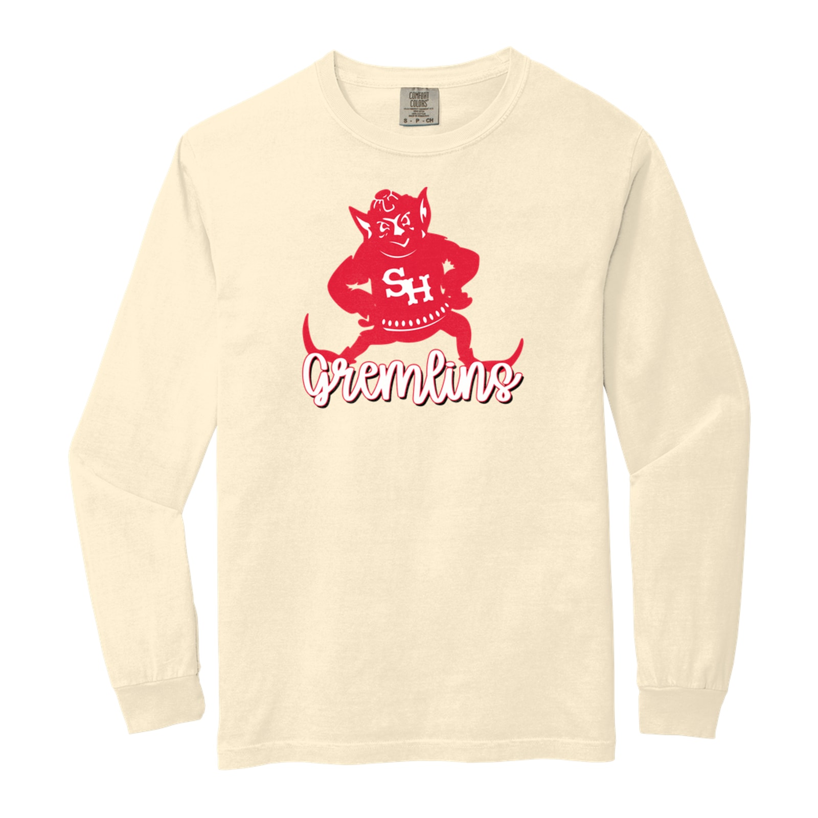 Sacred heart gremlins logo with script gremlins Comfort Colors 6014 Long Sleeve