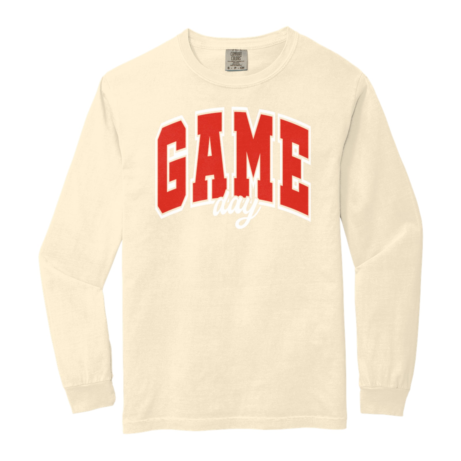 Game Day Arch Sacred Heart Red White Comfort Colors 6014 Long Sleeve