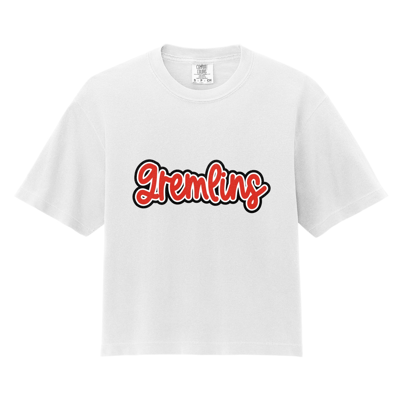 Gremlins Thick Script Red White Black Comfort Colors 3023CL Cropped Tee