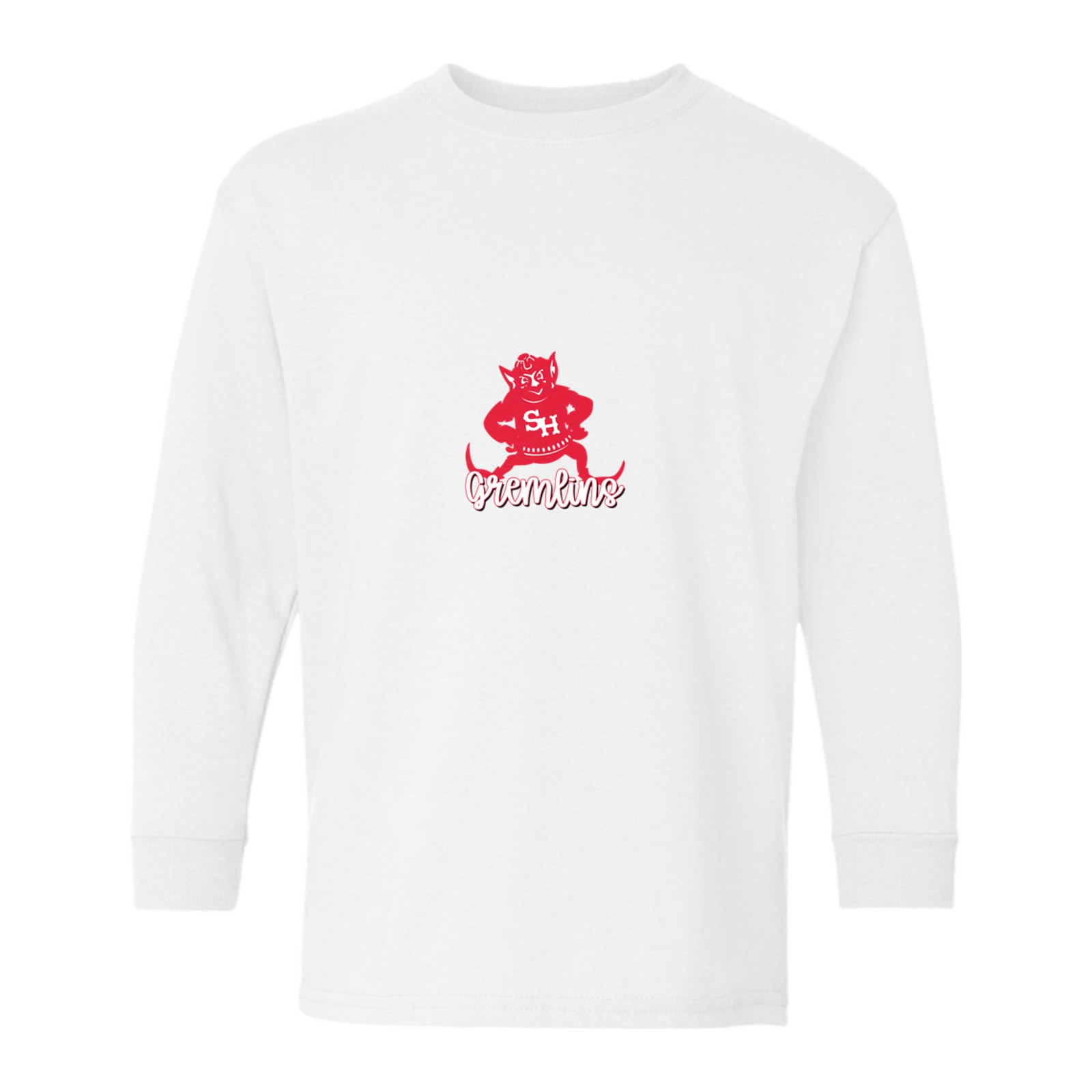 sacred-heart Sacred heart gremlins logo with script gremlins Gildan Youth Heavy Cotton 100% Cotton Long Sleeve T-Shirt. 5400B
